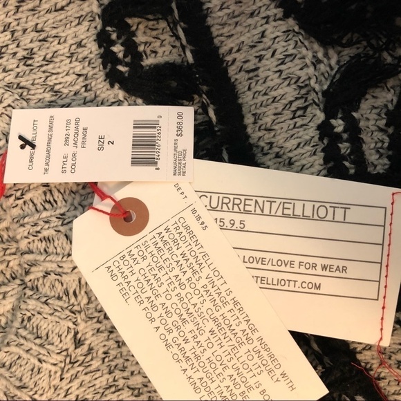 NWT Current Elliott jacquard fringe sweater SZ M - Picture 7 of 9